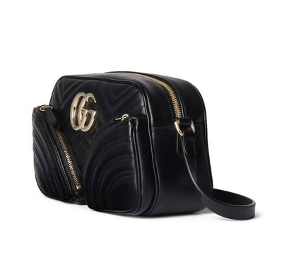 Gucci Black Matelassé Leather Shoulder Bag With Gold Tone Double G Hardware 798715