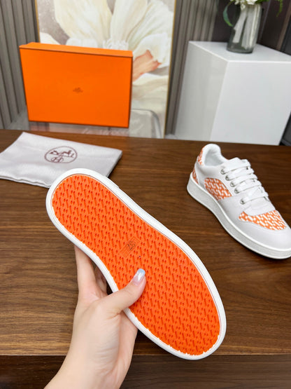 Hermes Women's Sneakers Iconic H Logo Leather Casual Fashion Shoes