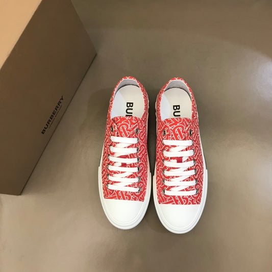Burberry Unisex Red Monogram Canvas Sneakers Stylish Comfortable Footwear For Men And Women With Signature Logo Pattern