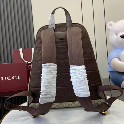 Gucci Beige Ebony GG Supreme Canvas Backpack With Web Stripe And Gold Tone Double G 834466