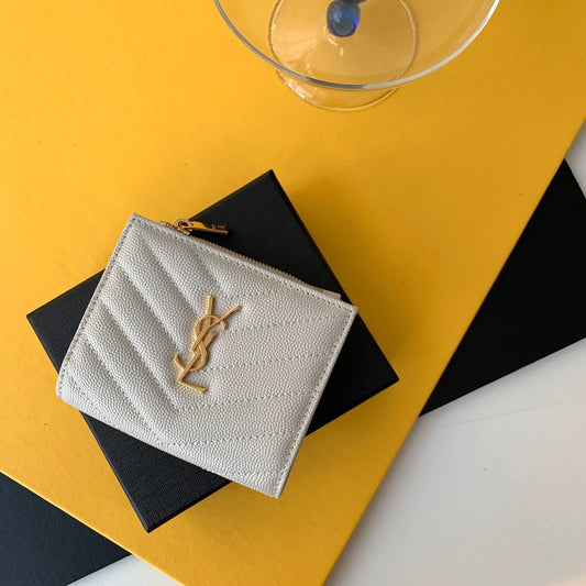 YSL Black Quilted Leather Wallet with Silver Logo for Elegant Style 575974