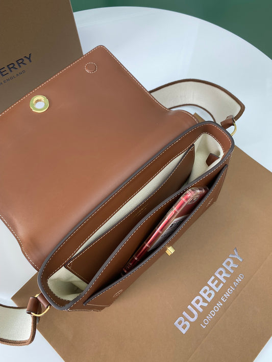 Elegant Brown/Black Burberry Crossbody Bag With Gold - Toned Hardware And Stitch Detailing Style No.906168