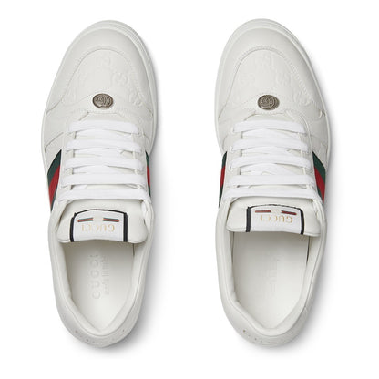 Gucci Unisex Classic Web Stripe White Leather Sneakers