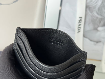 Prada Black Grained Leather Card Holder With Iconic Logo Plate 1MC025