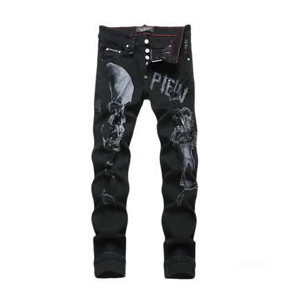 Philipp Plein Men's Black Jeans With Skull Graphic And Edgy Detailing