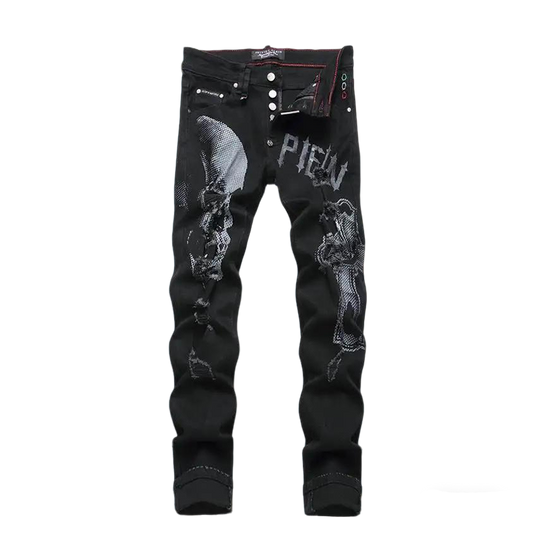 Philipp Plein Men's Black Jeans With Skull Graphic And Edgy Detailing