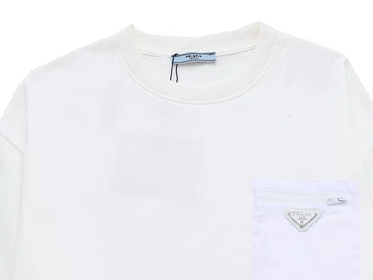 Chic Prada White Crew Neck Sweatshirt With Signature Pocket Detail For Fashion Fans