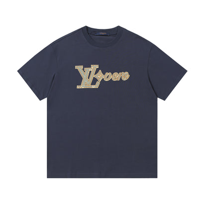 Louis Vuitton White/Black/Blue T - Shirt Featuring Embroidered "LV Lovers" Logo Design