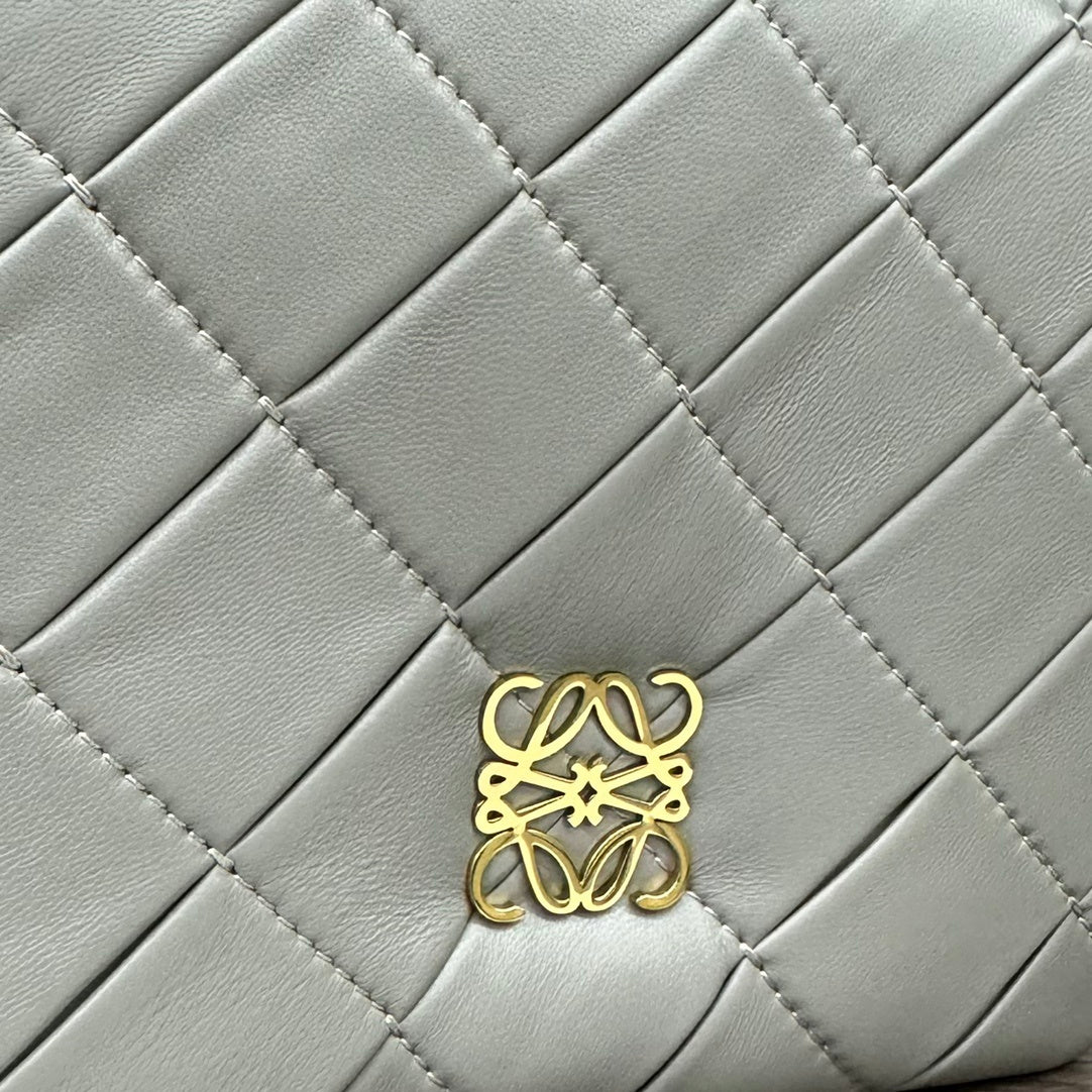 Loewe Puffer Goya Gray/Green Quilted Leather Crossbody Bag With Gold Accents 062466
