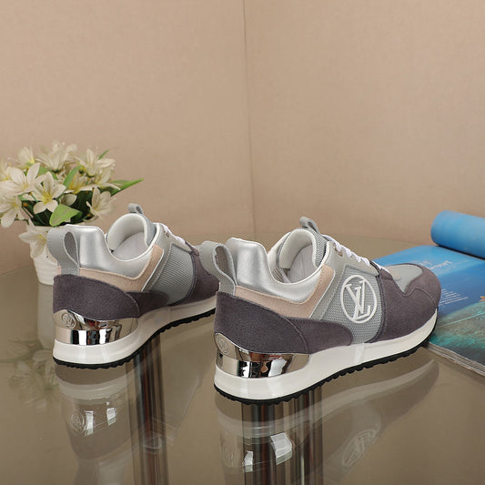 Louis Vuitton Women's Grey Mesh and Suede Sneakers with Iconic Logo