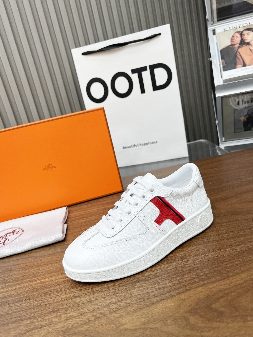 Hermes Women's Sneakers Iconic H Logo Leather Casual Fashion Shoes