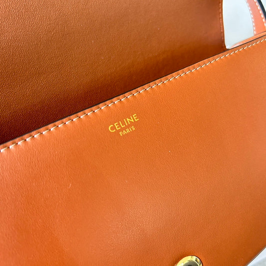 Stylish Celine TaBou Clutch Brown Leather Shoulder Bag With Gold Lock Detail 198663