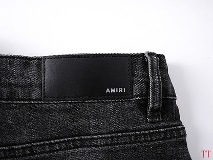 Amiri Dark Grey Distressed Jeans With Vibrant Embroidered Designs