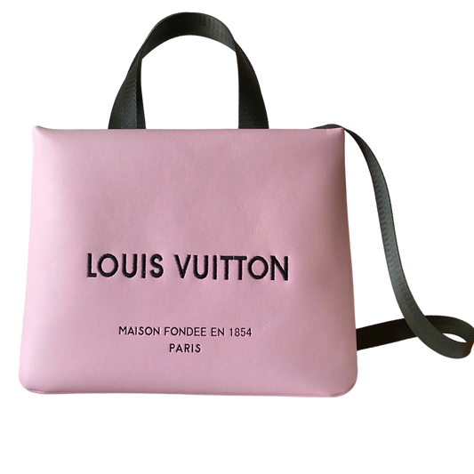 Elegant Pink Louis Vuitton Tote Bag With Contrast Color Handles And Branding