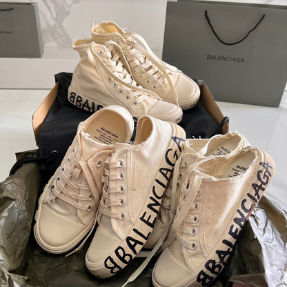 Balenciaga Unisex Beige High-Top Canvas Sneakers with Brand Logo Sole for Elevated Street Luxury