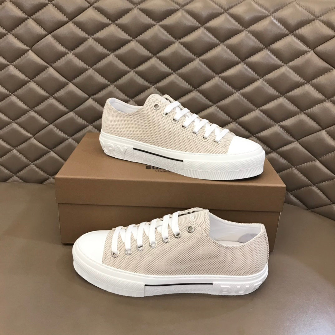 Burberry Unisex Beige Textured Canvas Sneakers Stylish Comfortable Footwear For Men And Women With Minimalist Elegance