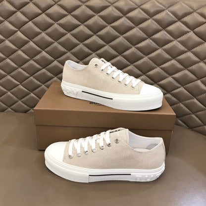 Burberry Unisex Beige Textured Canvas Sneakers Stylish Comfortable Footwear For Men And Women With Minimalist Elegance