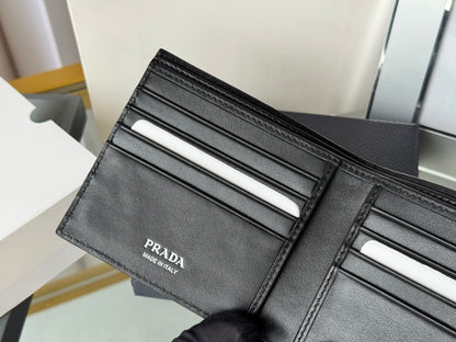Prada Black Grained Leather Bi - Fold Wallet With Signature Logo 2M0513