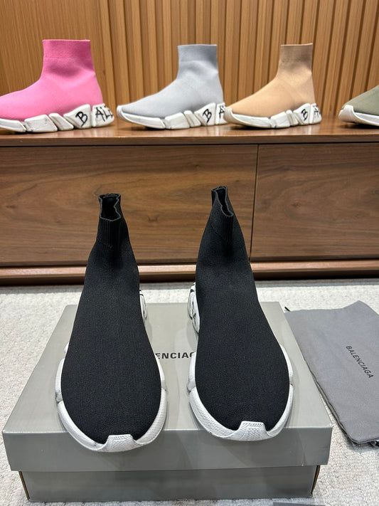 Balenciaga Unisex Black Sock Sneakers with Graffiti Sole for Fashion-forward Men and Women