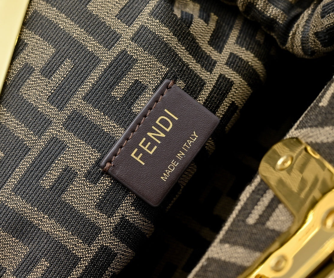 Elegant Fendi First Clutch Bag With Gold - Trimmed Frame And Cross - Body Strap 269