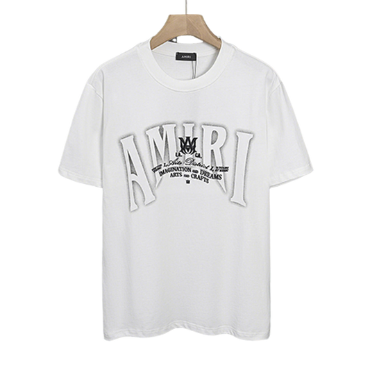 AMIRI White/Black Graphic Tee With Bold Logo For Trendy Streetwear Enthusiasts