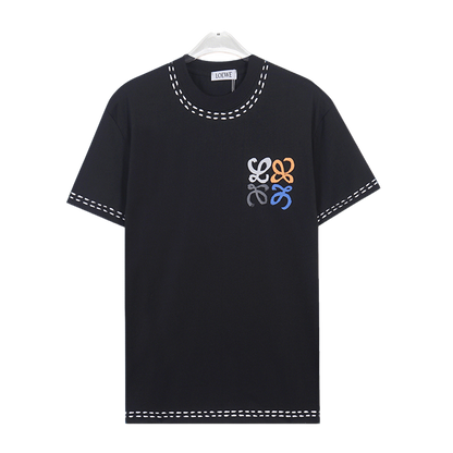 LOEWE Black/White Tee With Colorful Emblem And Stitch Detailing For Chic Streetwear