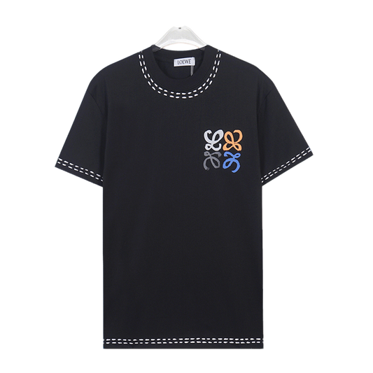 LOEWE Black/White Tee With Colorful Emblem And Stitch Detailing For Chic Streetwear