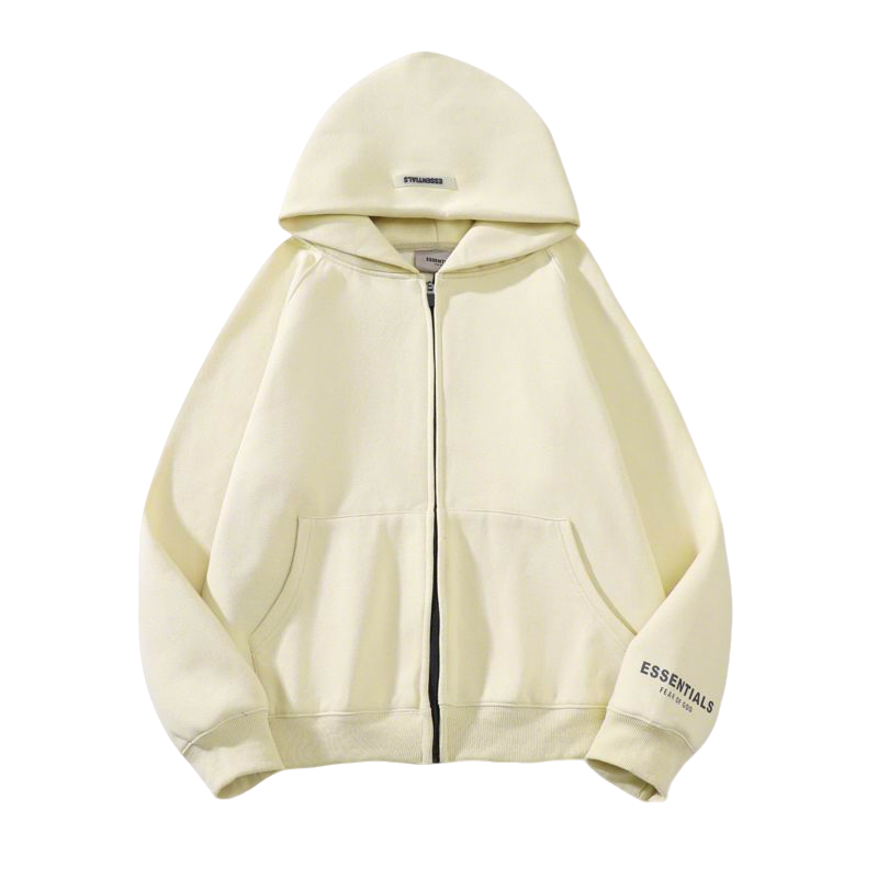 Essentials Light Yellow jacket Zip - Up Sweatshirt With Brand Logos