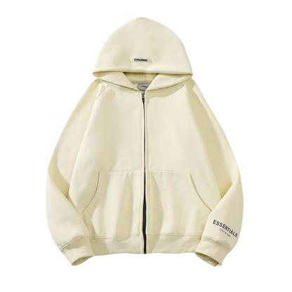 Essentials Light Yellow jacket Zip - Up Sweatshirt With Brand Logos