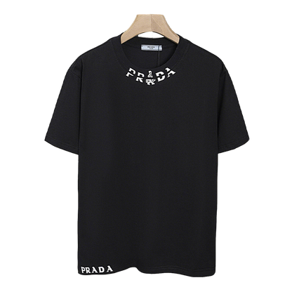 Prada Black/White Tee With Signature Logo Detailing For Luxury Fashion Lovers