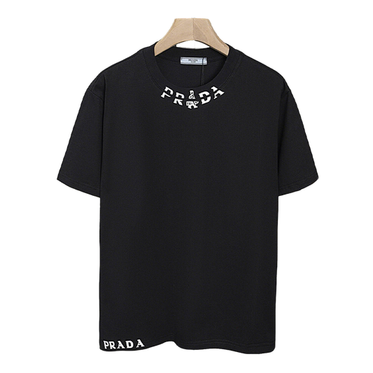 Prada Black/White Tee With Signature Logo Detailing For Luxury Fashion Lovers