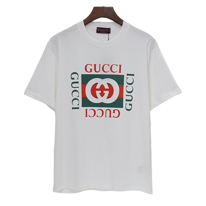 Gucci White/Black Tee With Classic Color - Block Logo For Luxury Streetwear Fans