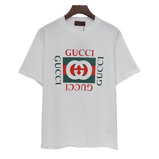 Gucci White/Black Tee With Classic Color - Block Logo For Luxury Streetwear Fans