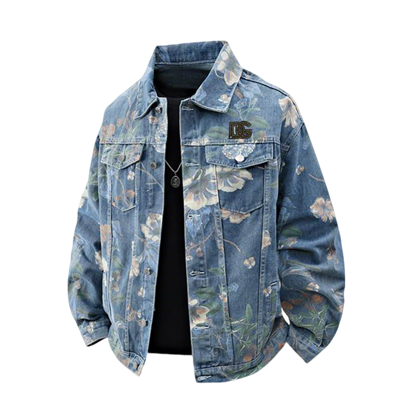 Dolce & Gabbana Inspired Floral Denim Jacket With Logo Detail