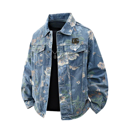 Dolce & Gabbana Inspired Floral Denim Jacket With Logo Detail