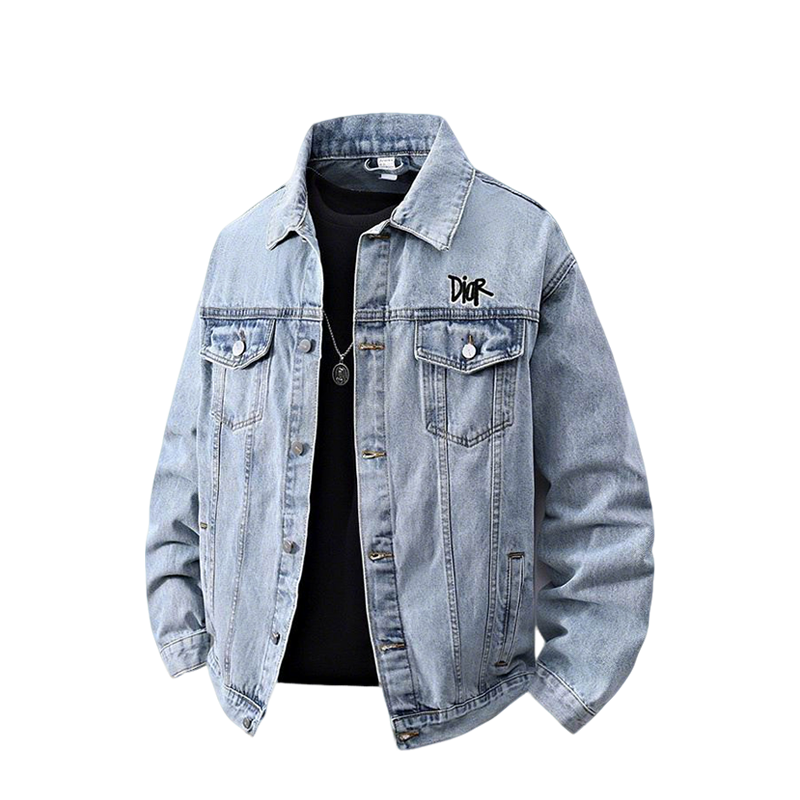 Light Blue Denim Dior Jacket With Embroidered Logo And Black Inner