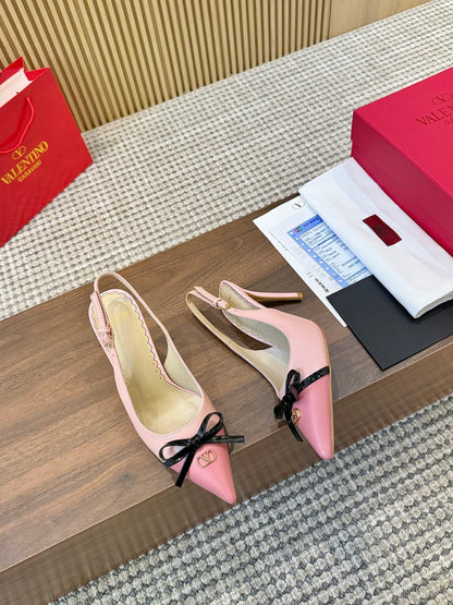 Valentino Women's Pointed Toe Bow High Heels Luxury Patent Leather Pumps