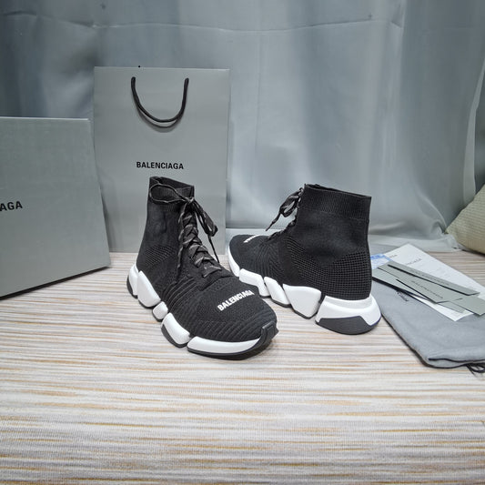 Balenciaga Unisex Black Sock Sneakers with Graffiti Sole Fashion Essential for Men and Women