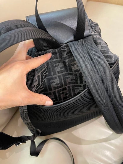 Stylish Fendi Backpack With Signature FF Pattern And Leather Branding Flap 7vz070
