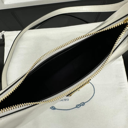 Prada White/Black Leather Crescent Hobo Bag With Adjustable Straps 1BC194