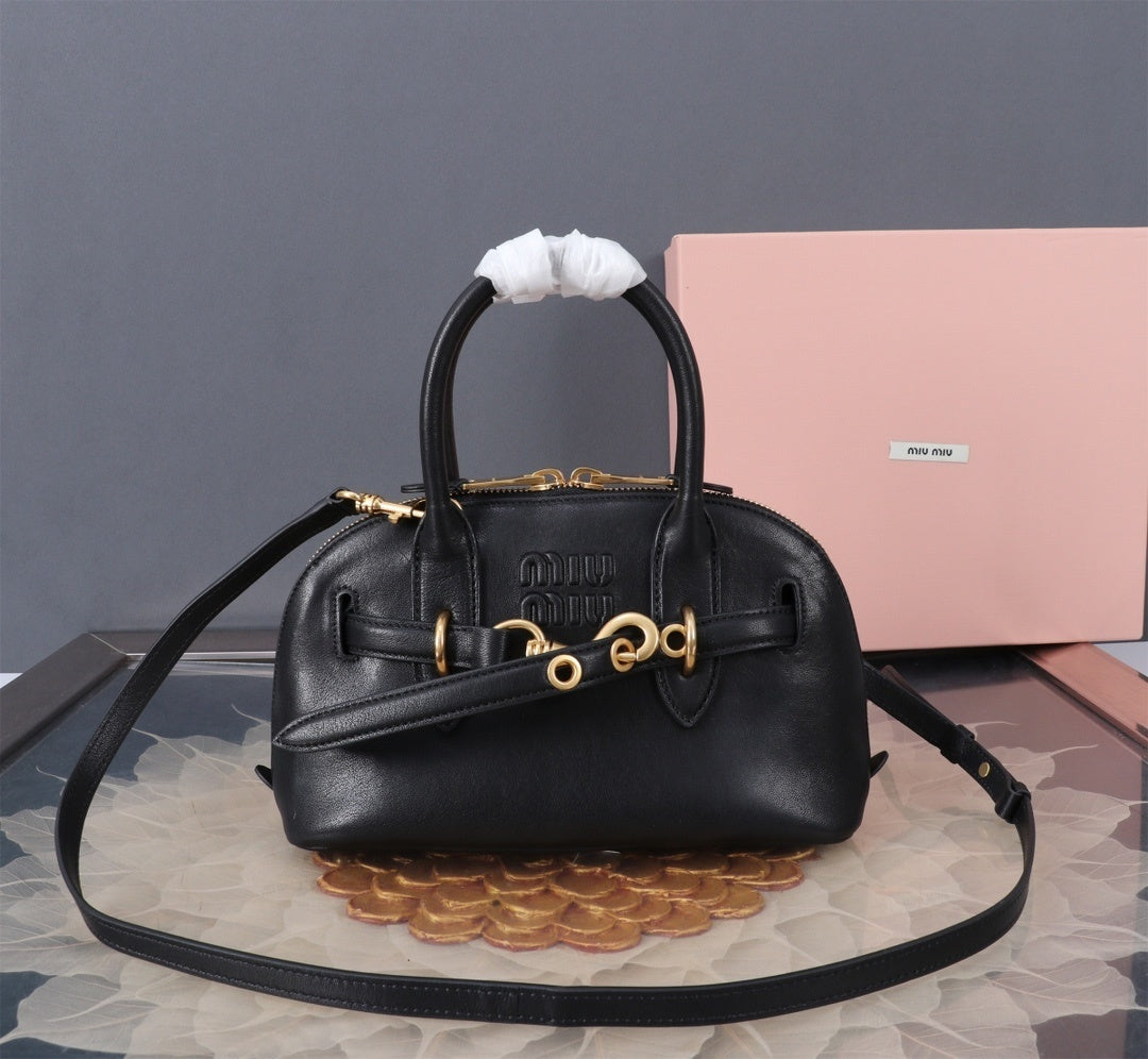 Miu Miu Brown Leather Top - Handle Bag With Brand Emblem 5BB169