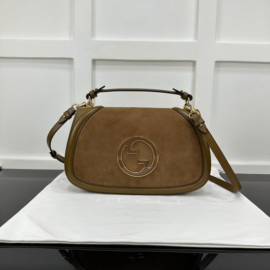 Gucci Olive Green/Brown Suede Shoulder Bag With Gold Tone Interlocking G Logo And Leather Trims
