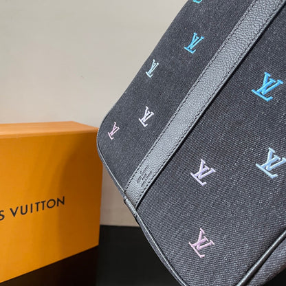 Luxury Black Travel Duffel Bag with Colorful LV Monogram for Stylish Weekend Getaways