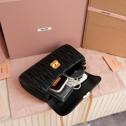 Miu Miu Black Quilted Leather Crossbody Bag With Gold Chain Strap 5BD266