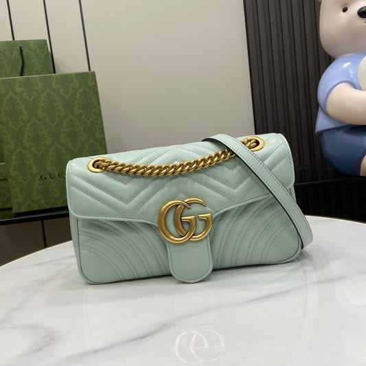 Gucci Black Matelassé Leather Shoulder Bag With Gold - Tone Double G Hardware And Chain Strap 443497