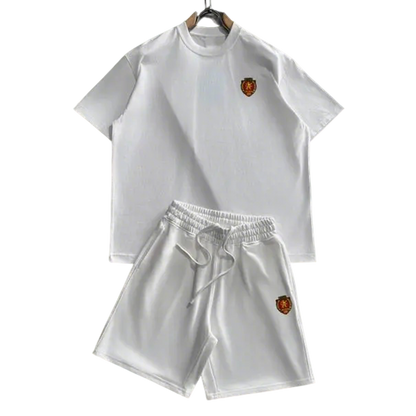 Balenciaga White T - shirt And Shorts Set With Embroidered Crest