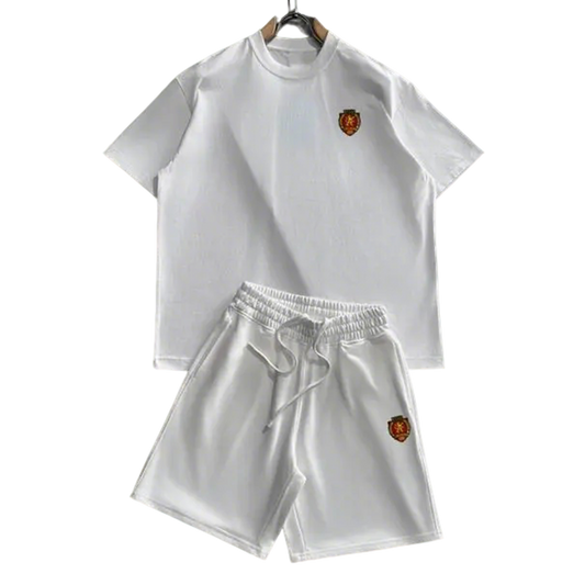 Balenciaga White T - shirt And Shorts Set With Embroidered Crest