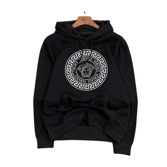 Versace Black Hoodie With Iconic Medusa Logo And Greek Key Pattern