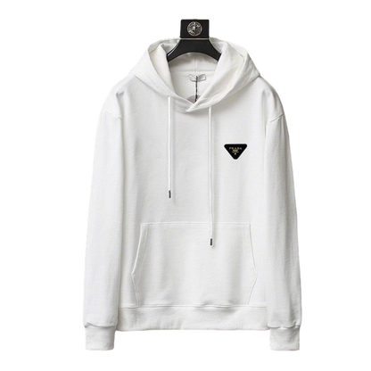 Prada White Hoodie With Signature Triangle Logo And Classic Hooded Design