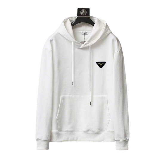 Prada White Hoodie With Signature Triangle Logo And Classic Hooded Design